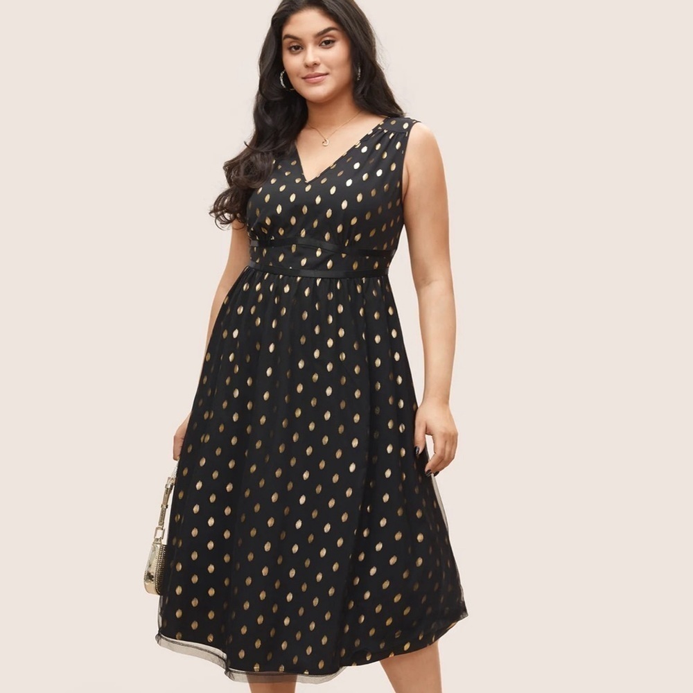 BloomChic Size M Glitter Polka Dot Pocket Patchwork Tank Dress us size 10